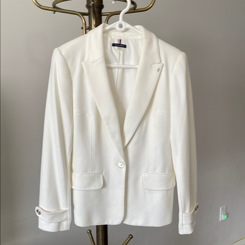 Tommy Hilfiger Cream Single-Button Tailored Blazer